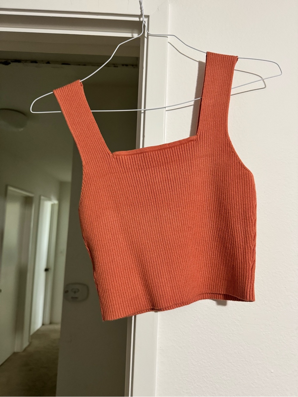 Amazon Ribbed Square-Neck Crop Tank - Rust Orange
